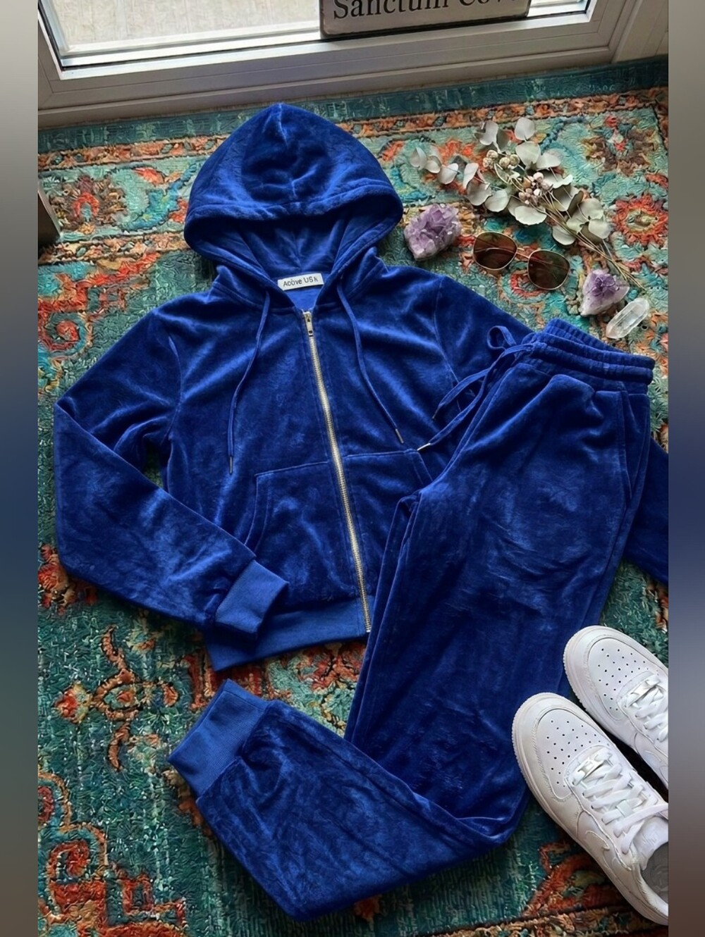 Plush Teddy Fleece Lounge Full Zip Hoodie & Jogger Set / Cobalt Blue